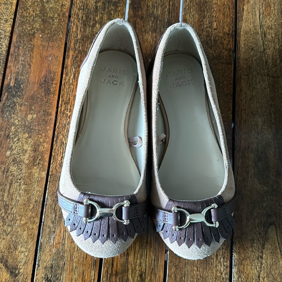 Janie and Jack Girls 11 Toddler Tan Suede with Brown Leather Accents - Picture 1 of 12